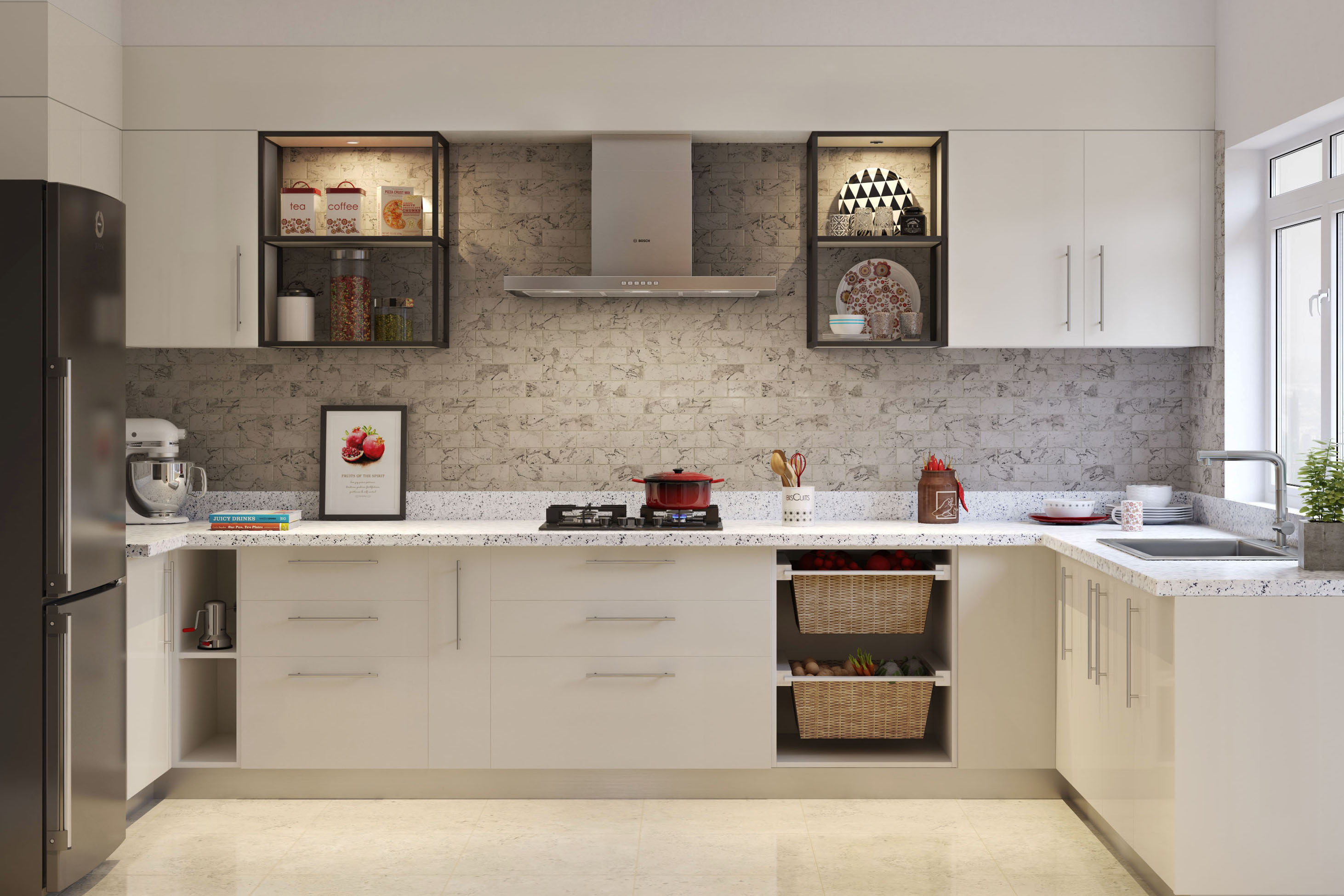 White and Grey Glossy Ceramic Subway Tiles Design for Modern Kitchen ...