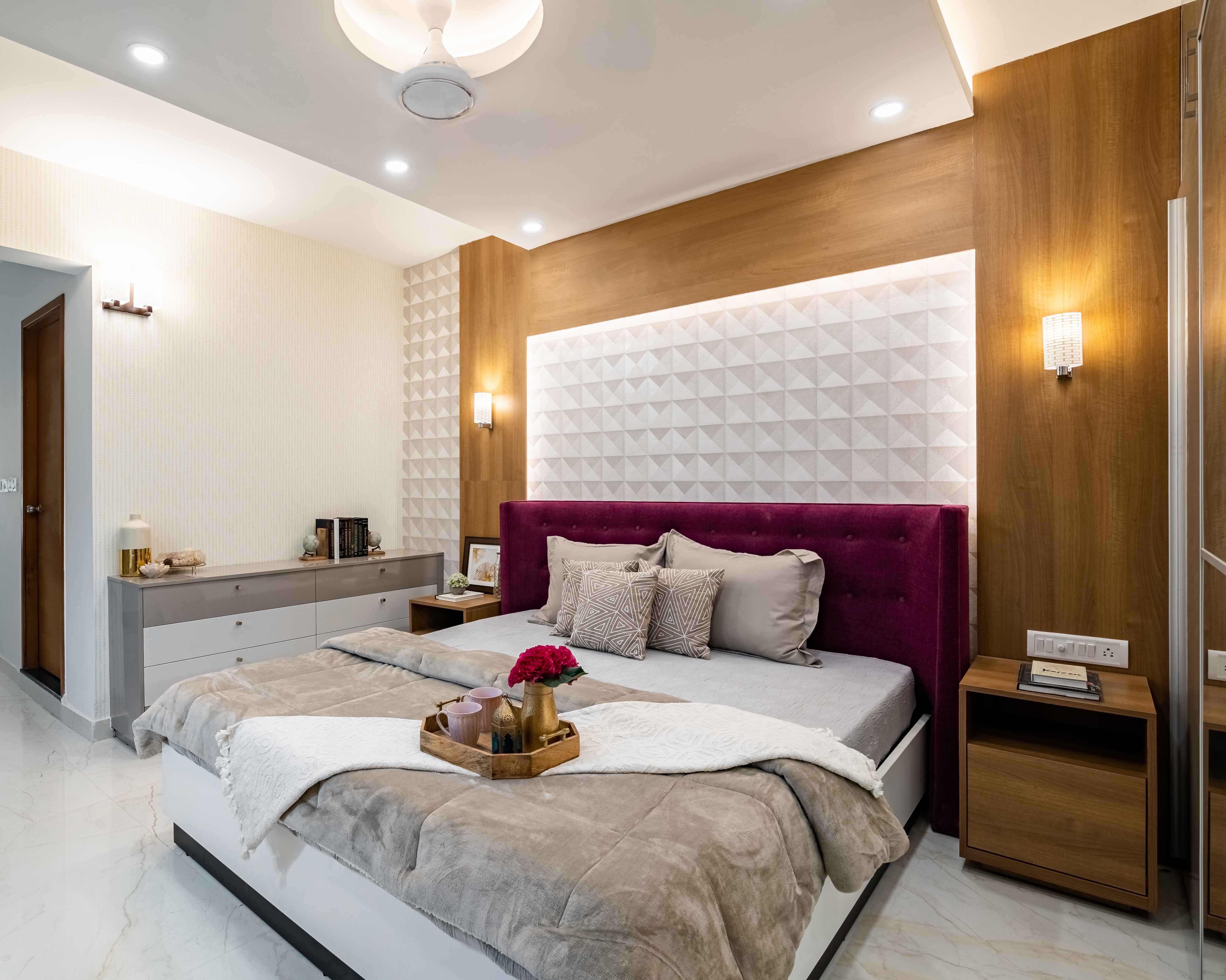 Master Bedroom Design With 3D Wall Panelling | Livspace